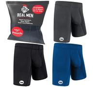 Real Men 6in Nylon Boxer Briefs D Pouch LRG 3pk Blk/Blu/Gry Ball Separating Mens Underwear Large Pouch Mens Vasectomy Support Underwear Supporter for Men