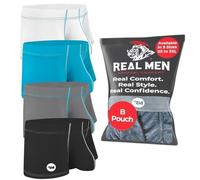 Real Men Bulge Enhancing Pouch Underwear for Men - Lot de 1 ou 4 Boxers en Nylon 7,6 cm - Soie glacée pour Homme - Tailles XS-5XL, Lot de 4 7,6 cm Noir/Cyan/Gris/Blanc, M
