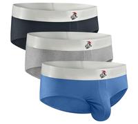 Real Men Lot de 3 slips à poche B pour homme, sexy, en modal, style string, pour vasectomie - Bleu/gris clair/gris foncé