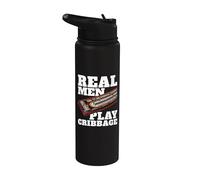 Real Men Play Cribbage Loves Jeu de cartes Crib Players Cribbage Stainless Steel Insulated Water Bottle