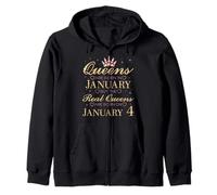 Real Queens are Born on January 4, 4th Janvier Birthday Sweat à Capuche