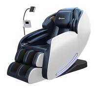 Real Relax 2026 Zero Gravity SL-Track Fauteuil de massage shiatsu avec contrôleur de téléphone et support, sécurité enfant, bouton pause et éclairage LED, Favor-06, bleu/blanc