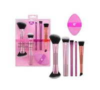 Real Techniques Big Blends Kit 6 pièces avec pinceau Energy + doudoune double face, pour poudre, crème, liquide, contour précis, mélange et finition, végétalien et sans cruauté