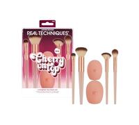 Real Techniques Cherry On Top Lot de 6 pinceaux de maquillage pour le visage et housses de voyage pour fond de teint, anti-cernes, poudre et blush, poils synthétiques, végétalien et sans cruauté