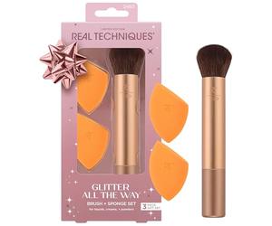 Real Techniques Glitter All The Way Brush + Sponge Kit, 3 Piece Limited Edition Gift Set