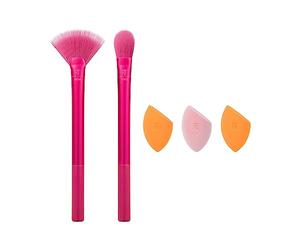 Real Techniques Limited Edition Starlite Nights Brush + Sponge Kit, Makeup Brush & Makeup Blending Set, For Concealer, Foundation, & Powder, For Matte or Dewy Skin, 5 Piece Gift Set