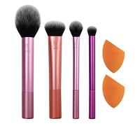 Real Techniques Lot de 2 pinceaux de maquillage avec 2 éponges de maquillage, pour fard à paupières, fond de teint, fard à joues et anti-cernes, poils synthétiques UltraPlush
