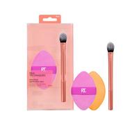 Real Techniques Precision Perfection Duo Pinceau anti-cernes populaire à patte de chaton et houppette double face pour poudre et fond de teint, idéal pour voyages, respectueux de animaux, lot de 2