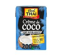 REAL THAI - Crème de Coco Onctueuse et Parfumée, Idéale pour Recettes Asiatiques, 200ml - Lot De 4