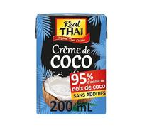 REAL THAI Crème de Coco UHT 200 ml, idéale pour cuisiner des plats asiatiques savoureux et onctueux- Lot De 4