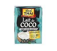 REAL THAI - Lait de Coco Authentique 85% sans additifs, Brique 200mL - Lot De 4