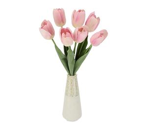 Real Touch Lot de 7 Tulipes artificielles dans Un Vase - Décoration printanière - Décoration de Table - Fleurs artificielles - Tulipe - Mariage - Hôtel - Fête - Décoration Simple - Fleur en Soie
