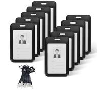 Realand Lot de 10 porte-badges coulissants avec cordon, étuis rigides et verticaux avec fenêtre transparente - Housse de protection pour badge de bureau, porte-nom - Noir