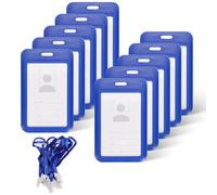 Realand Lot de 10 porte-badges coulissants avec cordon, étuis rigides et verticaux avec fenêtre transparente - Housse de protection pour badge de bureau, porte-nom - Bleu