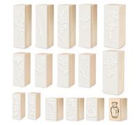 Realand Lot de 16 tampons rectangulaires en bois et caoutchouc pour travaux manuels, plantes, bouteilles, fleurs pour la fabrication de cartes, le scrapbooking, les travaux manuels