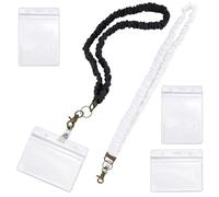 Realand Lot de 2 cordons chouchous extensibles pour badges d'identité et clés, joli tour de cou pour enseignant avec porte-carte d'identité, porte-clés rétractable pour femme (noir + blanc)