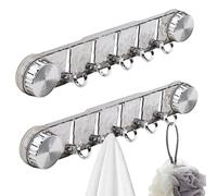 Realand Lot de 2 crochets à ventouse pour douche, serviette en acrylique robuste avec 5 crochets muraux pliables amovibles réutilisables pour salle de bain, cuisine, gris clair