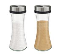 Realand Lot de 2 distributeurs de sucre avec 3 becs verseurs réglables, 200 ml en verre pour café, bar et station, salière et poivrière hermétiques