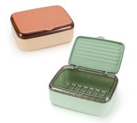 Realand Lot de 2 porte-savon avec plateau de drainage et couvercle, 2 couches amovibles, grande boîte à savon étanche pour douche, salle de bain, évier rose + vert