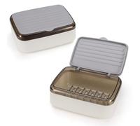 Realand Lot de 2 porte-savon avec plateau de drainage et couvercle, 2 couches amovibles, grande boîte à savon étanche pour douche, salle de bain, évier gris, CN-JWUK-050