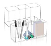 Realand Lot de 2 porte-stylos en acrylique pour bureau, 3 compartiments transparents, porte-pinceaux de maquillage, pot à crayons pour marqueur, CN-JWUK-052