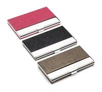 Realand Lot de 3 porte-cartes de visite professionnels en cuir synthétique et acier inoxydable pour homme et femme, Rouge + bleu + curry