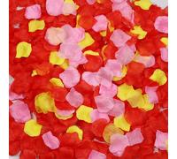 Realand Lot de 3000 pétales de rose artificiels pour nuit romantique, Saint-Valentin, panier de demoiselle d'honneur, demande en mariage, décoration de mariage, rouge + rose + jaune