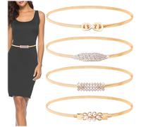 Realand Lot de 4 ceintures fines et extensibles pour femme, avec strass et perles en métal (OR)