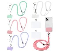 Realand Lot de 4 cordons universels pour téléphone portable, sangle de cou réglable, antivol avec 6 languettes d'attache et 8 anneaux à ressort, Rose + vert menthe + violet + blanc, stand
