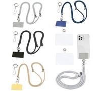 Realand Lot de 4 cordons universels pour téléphone portable, sangle de cou réglable, antivol avec 6 languettes d'attache et 8 anneaux à ressort, Noir + gris + bleu marine + kaki, stand