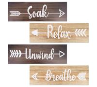 Realand Lot de 4 panneaux décoratifs muraux rustiques en bois pour salle de bain - Style rustique - Pour maison, spa, buanderie