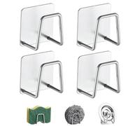 Realand Lot de 4 porte-éponges pour évier de cuisine en acier inoxydable SUS304 - Adhésif puissant - Antirouille et étanche - Argenté, CN-JWUK-078
