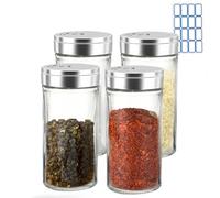 Realand Lot de 4 salières et poivrières avec trous de versement réglables, salière en verre avec couvercles en acier inoxydable, salière blanche et noire pour assaisonnement
