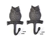 realideas Lot de 2 crochets muraux en fonte en forme de hibou pour intérieur et extérieur, maison, jardin, ferme, décoration murale rustique pour manteaux, clés, outils, jardinières, peignoirs