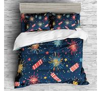 REALIN Parure De Lit Fête Feux d'artifice Imprimer Thème Housse De Couette Coloré Feux d'artifice,1 Et 2 Personnes,3/4 PCS Housse De Couette/Taies d'oreiller/Drap (B,King-220×230cm-3PCS)