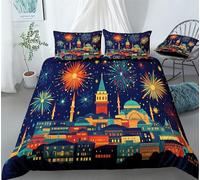 REALIN Parure De Lit Fête Feux d'artifice Imprimer Thème Housse De Couette Coloré Feux d'artifice,1 Et 2 Personnes,3/4 PCS Housse De Couette/Taies d'oreiller/Drap (B,Super King-220×260cm-4PCS)