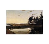 Realism Art 1895 Winslow Homer Impression de scène côtière, océan et pins au clair de lune, poster réfléchissant pour décoration murale d'étang