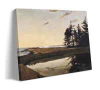 Realism Art - Toile murale réfléchissante sur toile de 1895 Winslow Homer, océan au clair de lune et pins - Décoration murale moderne avec cadre 30,5 x 45,7 cm