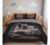 Réalisme Parure de Lit 3 Pièces en Microfibre brossée Douce Tyrannosaure Rex Housse de Couette 260x240 cm et 2 Taies d'oreiller 65 x 65 cm, Gris-Noir