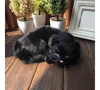 Réaliste Chat Jouet Souple - Faux Peluche Félin Chaton, Émulation Respiration Couchage Animal, Photographie Accessoire - Noir, 21x17x6cm