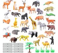 Réaliste Mini Animaux de Zoo Figurines Jouets 53 Pcs Gift Set pour l'éducation et Les fêtes, Plastique Forêt Safari Lion, Hippopotame, Tigre, Ours