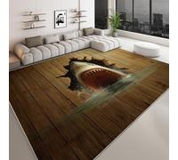Réaliste Tapis de Salon Mur De Bois Géométrique Requin 140 x 200 cm Tapis AntidéRapant D'IntéRieur, Brun Doux Poil Court Lavable Moquette - pour Salon Chambre et Salle à Manger