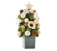 Realistic Christmas Tree - Small Tabletop Ornament for Holiday Decoration | Handmade Pine Tree with Decorative Base, for Workplace, Fireplace, Party Display, Seasonal Festive Decor