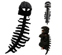 Realistic Dinosaur Skeleton Costume 3D Plush Dinosaur Headpiece Easily Assemble & Detach Spinosaurus Skull Mask & Plush Spine with Spine Attachment for Kids Adult Halloween Cosplay Dress Up