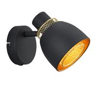 Reality Applique murale Punch R80811032, métal noir mat/doré, sans 1x E14