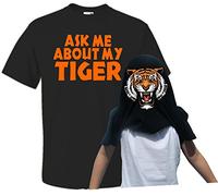 Reality Glitch Mens Ask Me About My Tiger Flip T-Shirt (Black-Large)