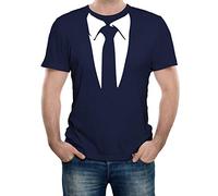 Reality Glitch - T-shirt pour homme avec costume de smoking et col amusant - Déguisement fantaisie, bleu marine, 3XL