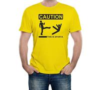 Reality Glitch T-shirt pour homme « Caution This is Sparta ». - Jaune - Large