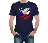 Reality Glitch Torn Czech Republic Flag Mens T-Shirt (Navy Blue, L)