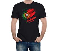 Reality Glitch Torn Portugal Flag Mens T-Shirt (Black, XXL)